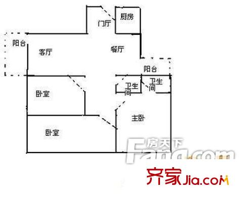 星河廣場戶型圖3室1廳 3室2廳2衛(wèi)1廚