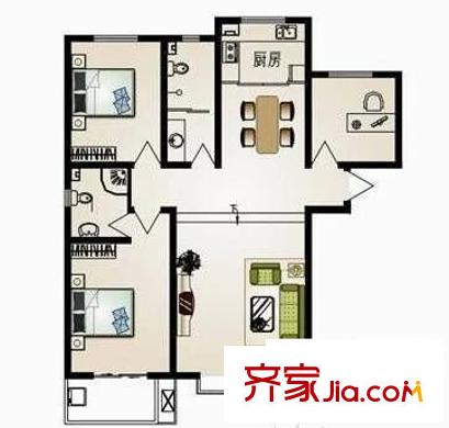 雍景豪苑戶型圖三室兩廳戶型圖 3室2廳1衛(wèi)1廚