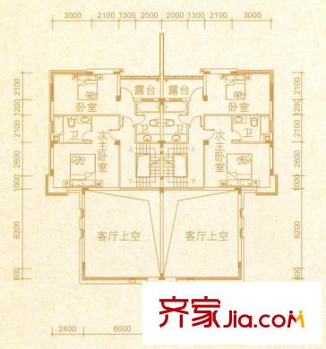 海逸錦繡藍(lán)灣雙拼別墅C戶(hù)型二層 2室2廳