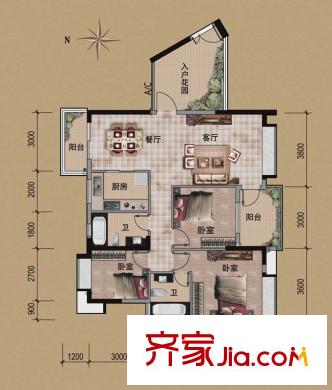 海逸錦繡藍(lán)灣觀山湖01單位 3室2廳2衛(wèi)1廚