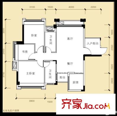 風(fēng)度廣場(chǎng)7棟01戶型93.12平方米 3室2廳2衛(wèi)1廚