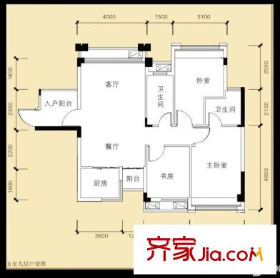 風(fēng)度廣場(chǎng)7棟02戶型92.55平方米 3室2廳2衛(wèi)1廚