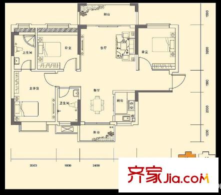 錦繡北苑3棟01單元標(biāo)準(zhǔn)層 3室2廳2衛(wèi)1廚