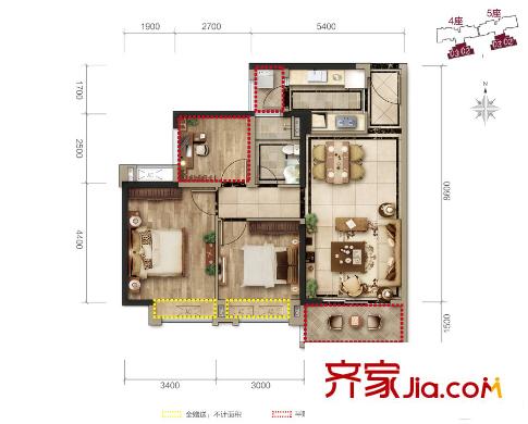 富豐君御4座02/03單元、5座02/03單元 約89平方米 3室2廳1衛(wèi)1廚