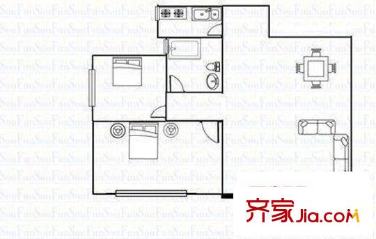 海棠村 2室 戶型圖