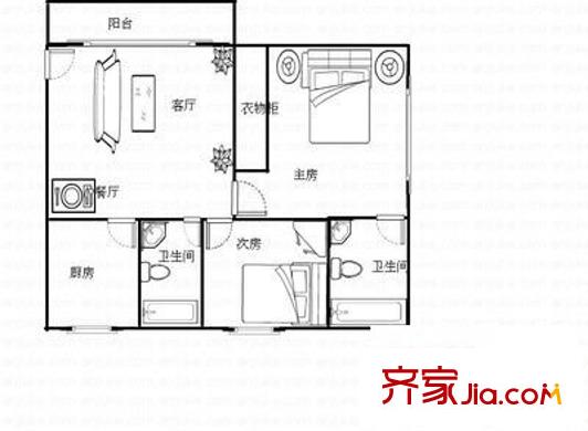 海棠村 2室 戶型圖