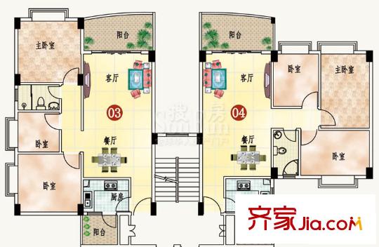 金沙時尚麗居戶型圖7座2-6平層 3室2廳1衛(wèi)1廚