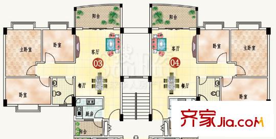 金沙時(shí)尚麗居戶型圖1座2-6平層 3室2廳1衛(wèi)1廚