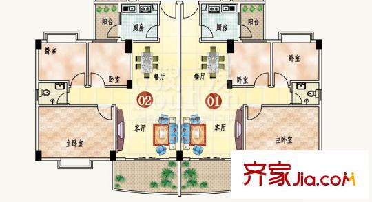 金沙時尚麗居戶型圖9座2-6平層 3室2廳1衛(wèi)1廚