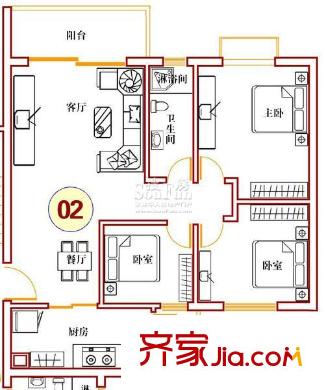 匯星苑戶型圖24#、25#02單位 3室2廳
