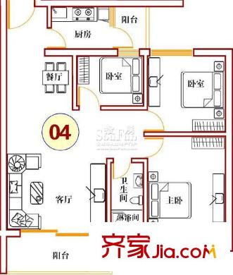 匯星苑戶型圖21#、22#、23#04單位 3室2廳