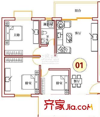 匯星苑戶型圖24#、25#01單位 3室2廳