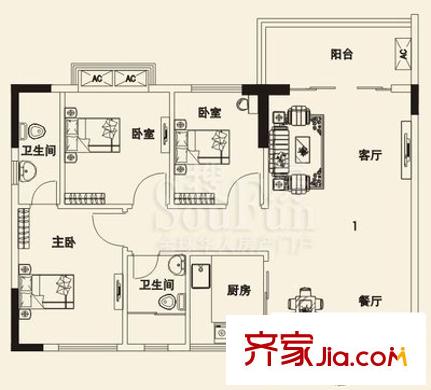 城南教師樓 3室 戶型圖
