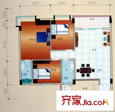 永堅(jiān)豪庭戶型圖3室2廳戶型圖 3室2廳2衛(wèi)1廚