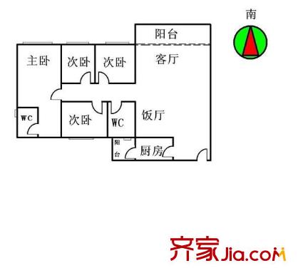 雍景豪園帝景臺戶型圖四室兩廳戶型圖 4室2廳2衛(wèi)1廚