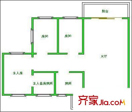 雍景豪園帝景臺戶型圖三室兩廳戶型圖 3室2廳1衛(wèi)1廚