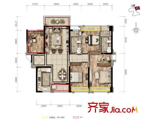 富豐君御5座01單元 約144平方米 4室2廳2衛(wèi)1廚
