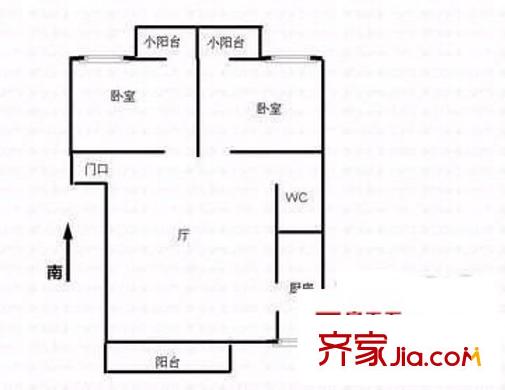 銀?；▓@戶型圖兩室一廳戶型圖 2室1廳1衛(wèi)1廚