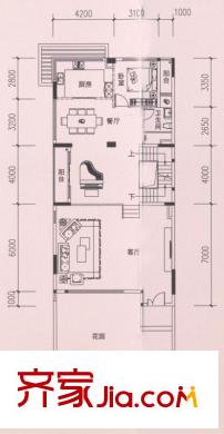 美的御海東郡紅樹灣F1戶型二層 1室2廳1衛(wèi)1廚