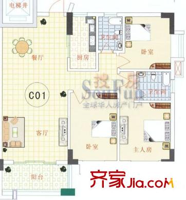 荔清樓 3室 戶型圖