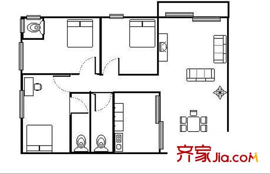 荔清樓 3室 戶型圖