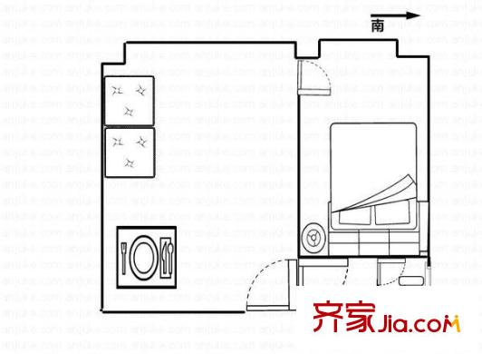 紫荊南苑 1室 戶型圖