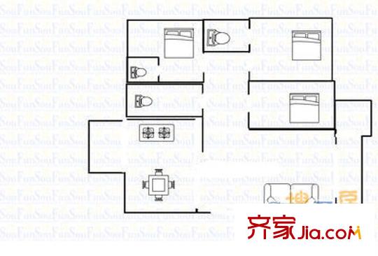 星河廣場戶型圖3室1廳2 