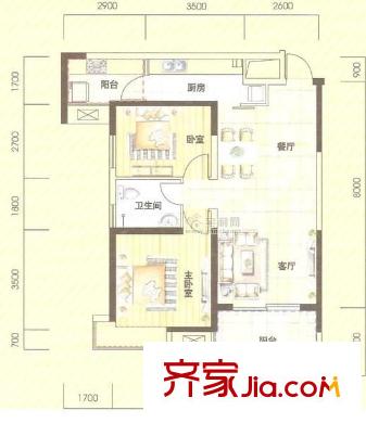 城南新村戶型圖2室2廳戶型圖 2室1廳1衛(wèi)1廚