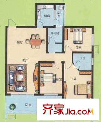 城南新村戶型圖3室2廳戶型圖 3室2廳2衛(wèi)1廚