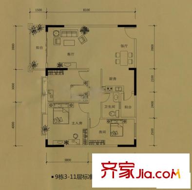 東匯家園戶型圖9棟3-11層01戶型 3室2廳1衛(wèi)1廚