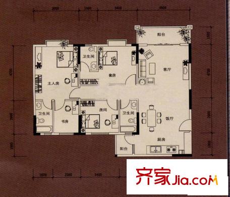 東匯家園戶型圖  9棟3-11層01戶型 4室2廳3衛(wèi)1廚