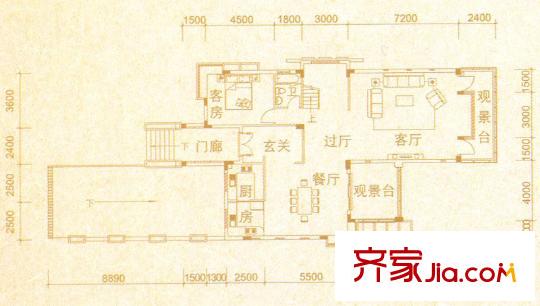 海逸錦繡藍(lán)灣獨(dú)棟親湖別墅A戶(hù)型一層 1室3廳