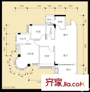 風(fēng)度廣場(chǎng)7棟04戶型93.75平方米 3室2廳2衛(wèi)1廚