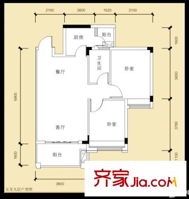 風(fēng)度廣場(chǎng)7棟03戶型74.39平方米 2室2廳1衛(wèi)1廚