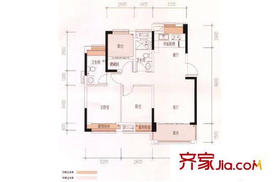 瓏耀華府1座01單元 91平方米 3室2廳2衛(wèi)1廚