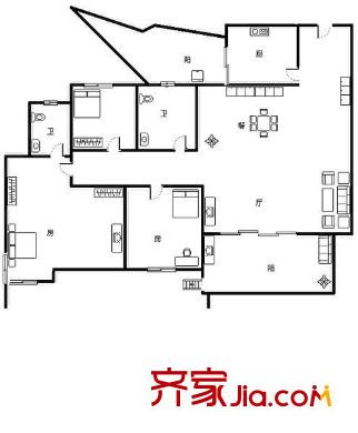 雍景豪苑戶型圖三室兩廳戶型圖 3室2廳2衛(wèi)1廚