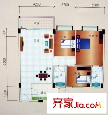 永堅(jiān)豪庭戶型圖3室2廳戶型圖 3室2廳2衛(wèi)1廚