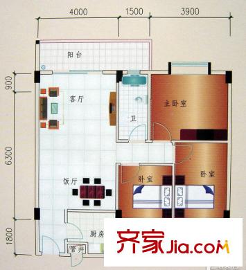 永堅(jiān)豪庭戶型圖3室2廳戶型圖 3室2廳1衛(wèi)1廚