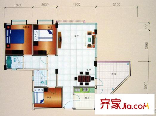 永堅(jiān)豪庭戶型圖3室2廳戶型圖 3室2廳2衛(wèi)1廚