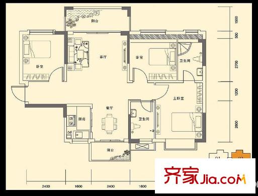 錦繡北苑4棟02單元 3室2廳2衛(wèi)1廚