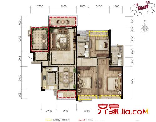 富豐君御4座01單元/5座04單元 約137平方米 3室2廳2衛(wèi)1廚