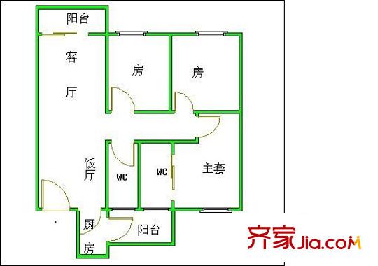 銀?；▓@戶型圖三室兩廳戶型圖 3室2廳1衛(wèi)1廚
