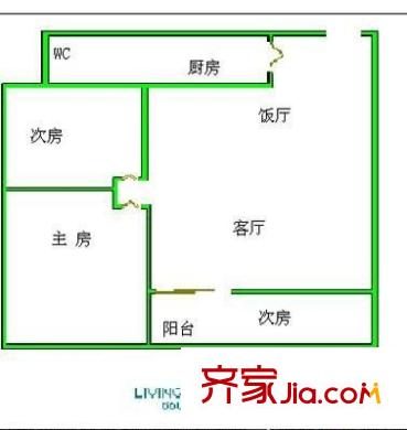 銀?；▓@戶型圖兩室一廳戶型圖 2室1廳1衛(wèi)1廚
