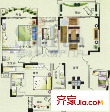 純水岸花園戶型圖5座a 4室2廳3衛(wèi)1廚