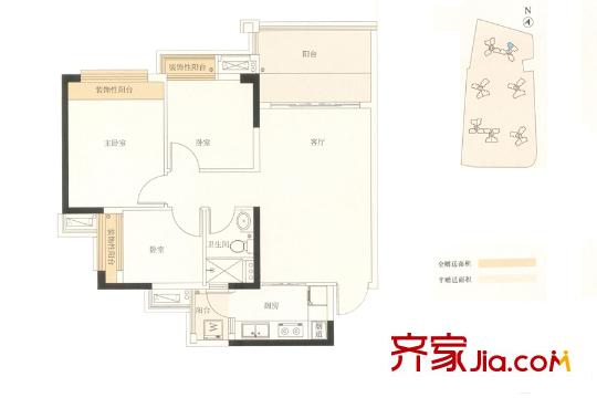 瓏耀華府5座89平方米單元 89平方米 3室2廳1衛(wèi)1廚