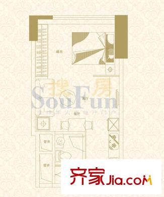 瑞安花園國(guó)際公寓G戶型47平方米 1室1廳1衛(wèi)1廚