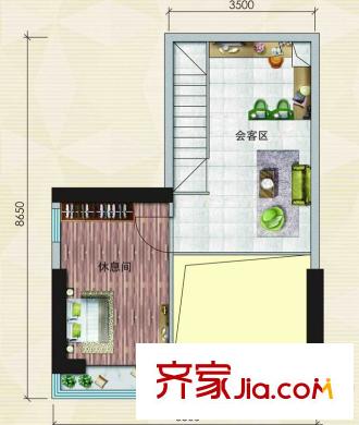 麗日廣場E戶型57平方米夾層平面 1室1廳