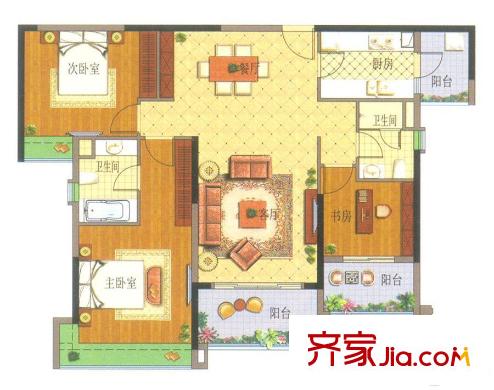 雅居樂(lè)英倫首府3座02單元套內(nèi)104.3平方米 3室2廳2衛(wèi)1廚