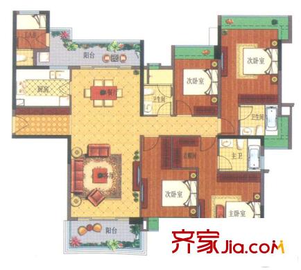 雅居樂(lè)英倫首府5座01、03單元套內(nèi)147.32平方米 5室2廳3衛(wèi)1廚