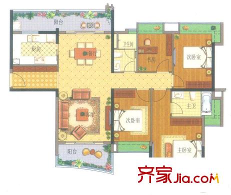 雅居樂(lè)英倫首府4座01、03單元套內(nèi)116.4平方米 4室2廳2衛(wèi)1廚